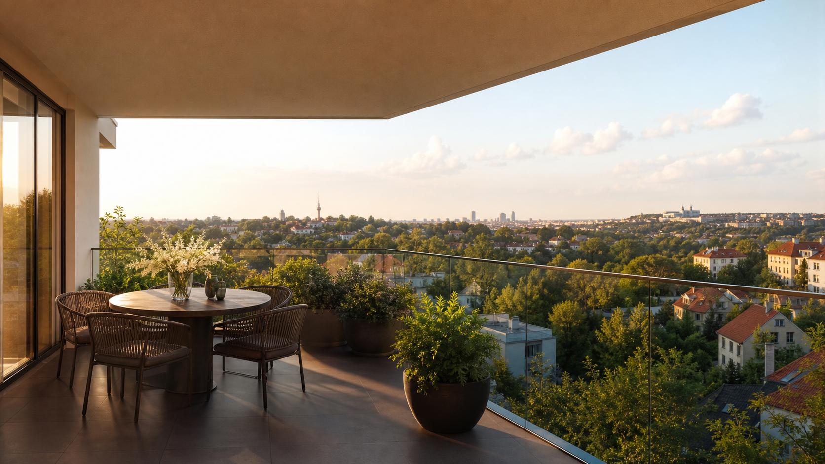 Krytý balkon s posezením a výhledem